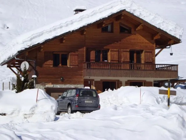 VUE EXTERIEUR DU CHALET L'HIVER VUE SUR LES PISTES BALCON ET TERRASSE ENSOLEILLES FACE AUX PISTES .  L ETE VU SUR LES VACHES ET LES PATURAGES