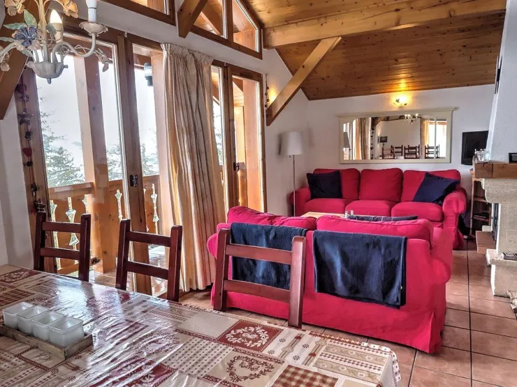 Living area with real log fire