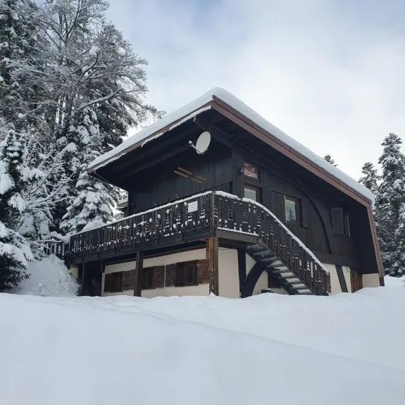 The ski slope is right behind the chalet