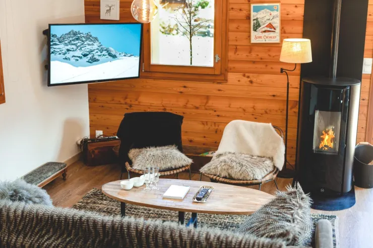Living room with wood pellet stove