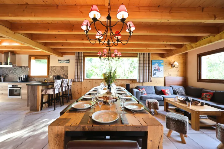 Living room, lounge, dining table, kitchen and billiard table