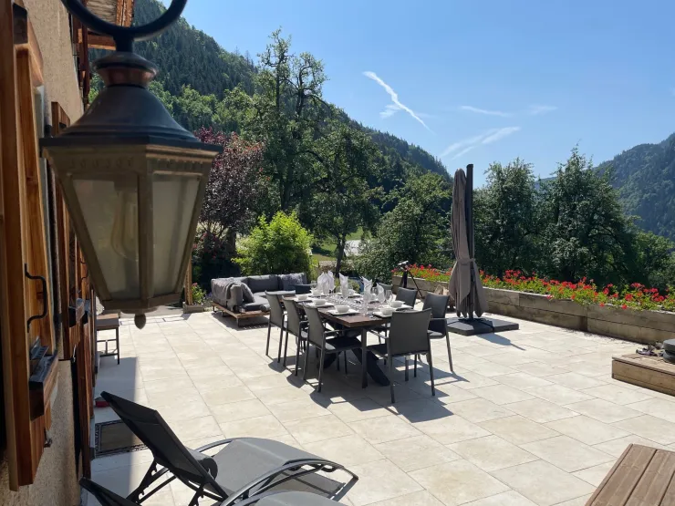 Outside dining, BBQ, sofa, firepit, umbrella and sun loungers