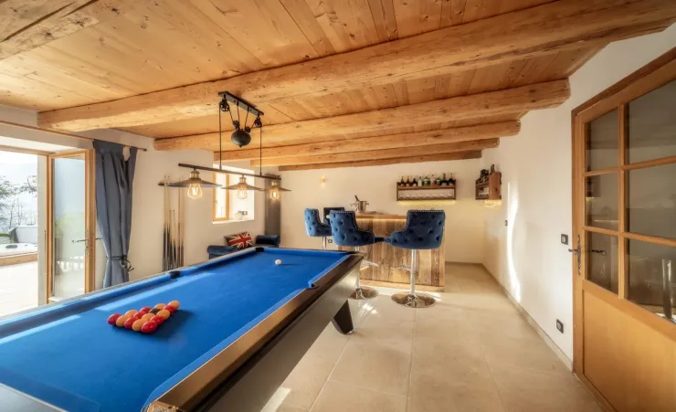 Bar and pool table on ground floor