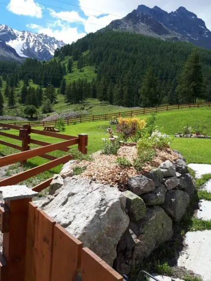 Grand jardin privatif montagnard devant la maison