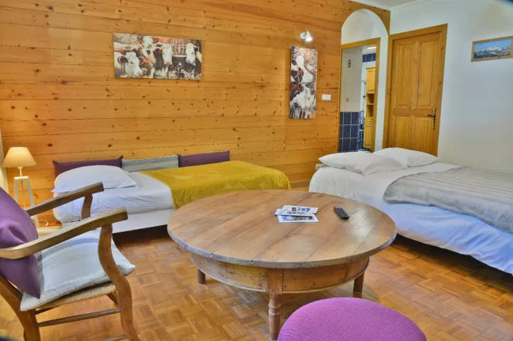 Le salon avec lits convertibles ouverts.