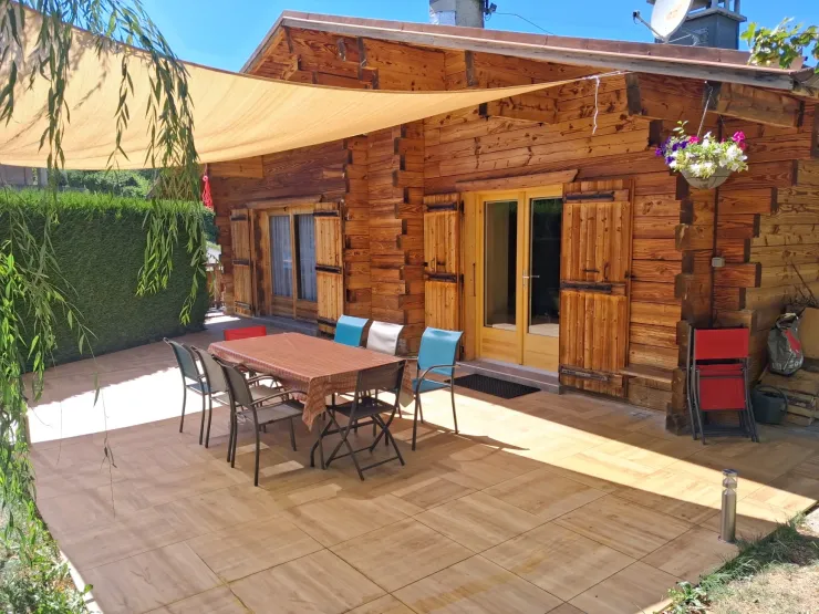 The large terrace overlooking the Mont Blanc massif