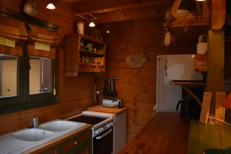 Kitchen including hooven, induction hob, microwave, fridge, dishwasher, stone grill, fondue set, raclette set)