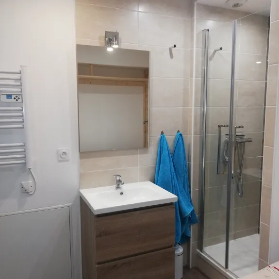 Salle de douche et lavabo privative dans chambre double n1 gite 0