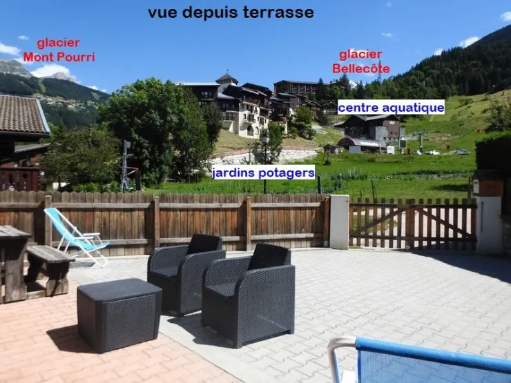 terrace with view to the gardens in summer