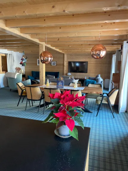 Living room with large table for family meals