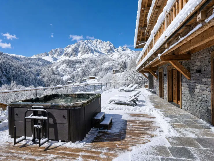 Extérieur hiver avec jacuzzi