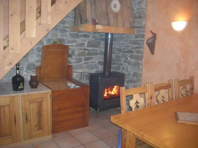 main room with wood stove