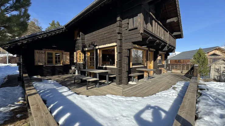 Terrasse de plein pied exposée Sud. Cabane pour les petits enfants 