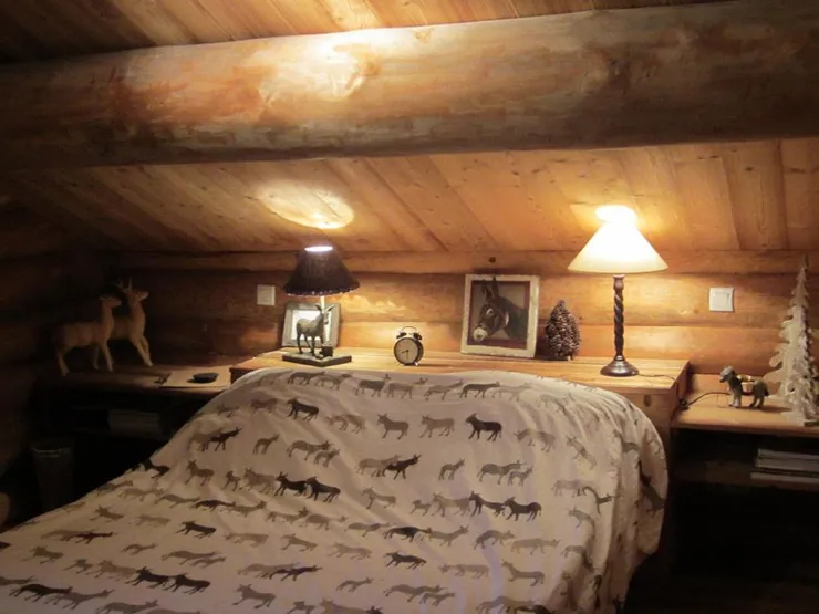 Prosper, Anatole and Fé will watch over you at night in the Cambre d' AZE. The room has french windows, the same as in the Yellow Train room, leading out onto a balcony with a view of the Pyrénées.