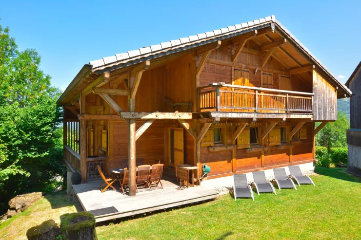 The chalet in summer -South face. The terrace .
