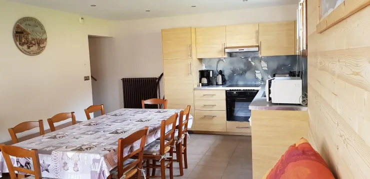 Kitchen, dining room, living room