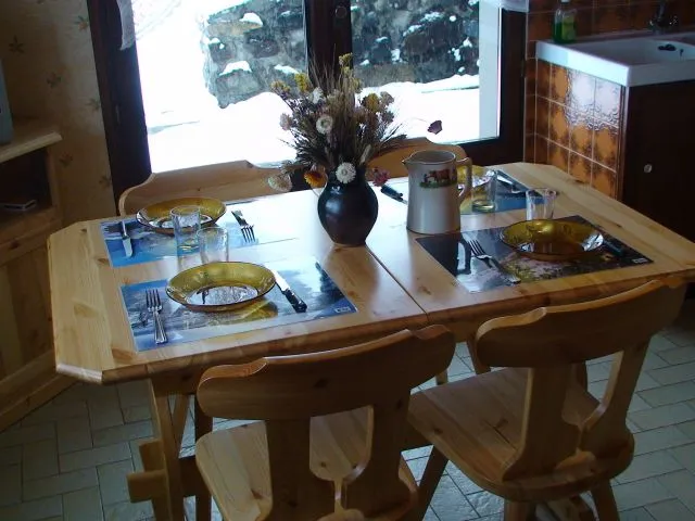 kitchen. Main room. snowy outside sight seeing. 