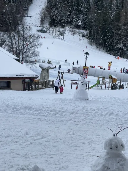 Vue de la terrasse, proximité des jeux enfants et telecabines