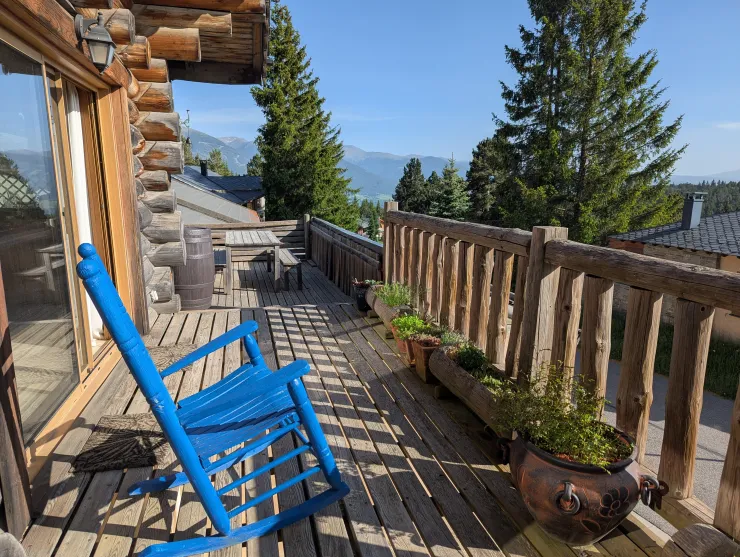 Spacious balcony with a view.