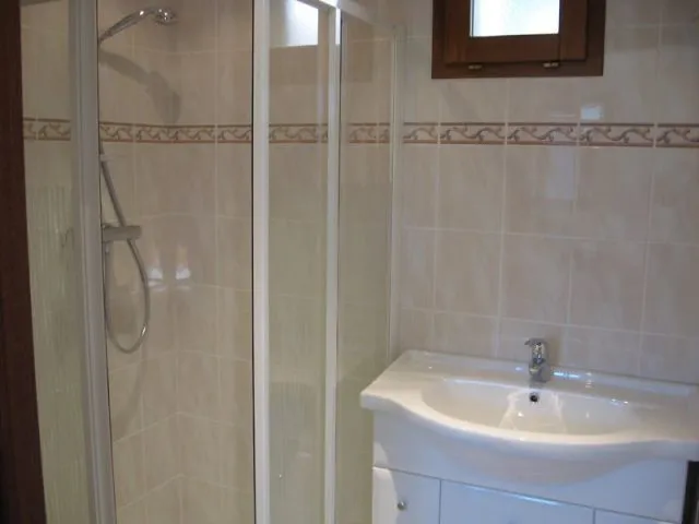 A bathroom with shower
