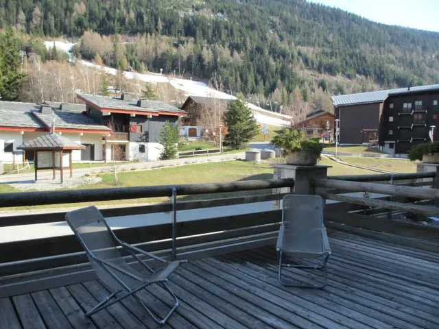 View of the resort and the ski slopes from the terrace