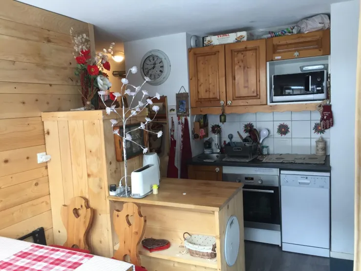 kitchen corner (vieed from the diner cordner), with oven (cold door), micro-wave, vitro-ceram, dish washer, large fridge with freezing compartment, kettle, toaster, 