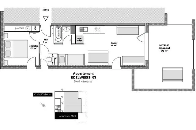 Plan of the apartment and location in the chalet