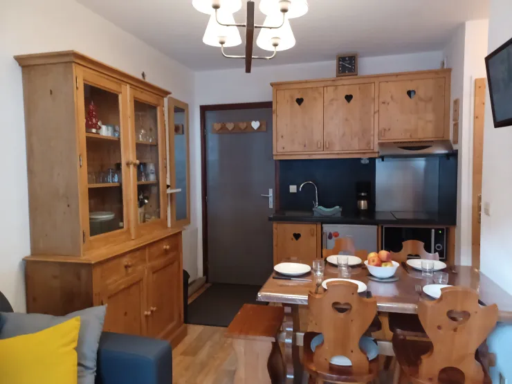 Cocooning flat in the heart of the station and at 50 meters from the ski lifts. Panoramic vue on slopes and the cosy station centre.