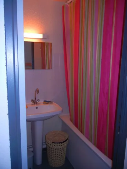 Salle de bain : baignoire avec pomme de douche murale+ évier + WC