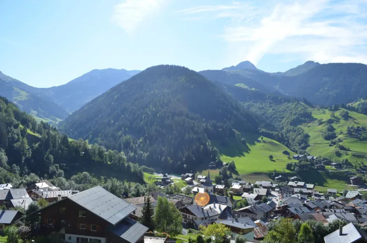 View of the balcony on the village of Arèches and the surrounding mountains (looking West)
