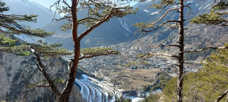Panoramique depuis la forêt sur Modane l'été