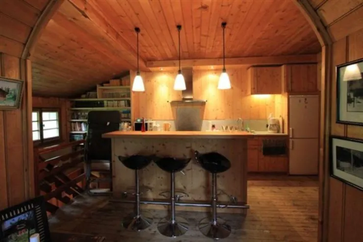 the bar and the kitchen
