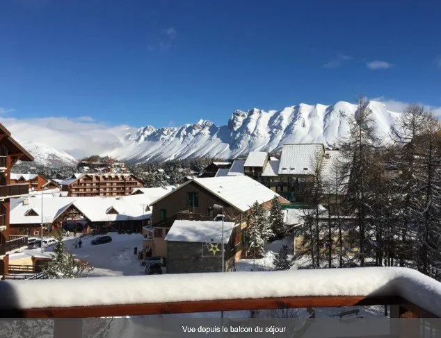 VIEW FROM THE BALCONY OF THE LIVING ROOM ON THE RESORT OF JOUE DU LOUP AND THE DEVOLUY MOUNTAINS
