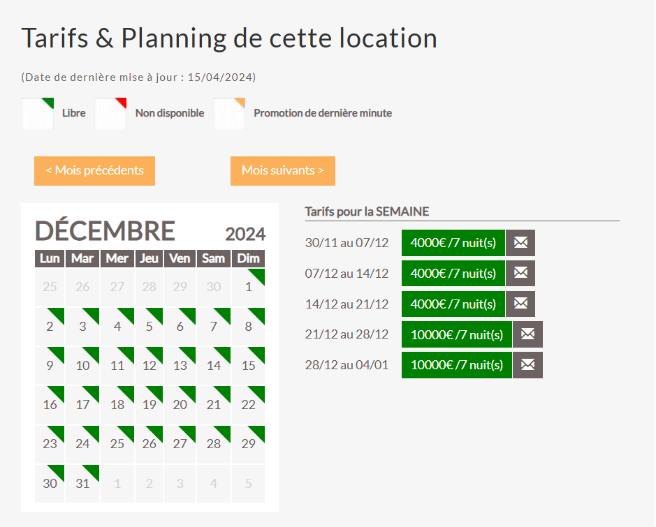 chalet-montagne.com alternative airbnb calendrier réservation